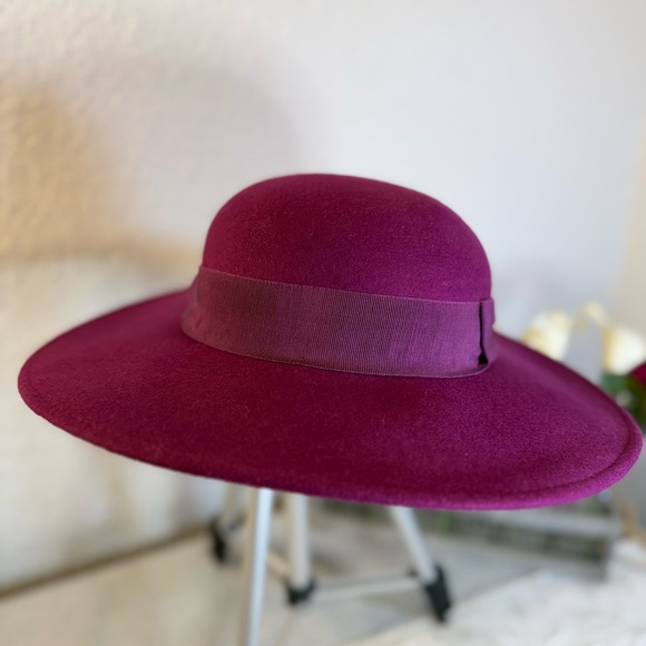 Vtg Nordstrom Italy Magenta‎ 100% Wool Felt Floppy Hat Wide Brim Boho 14x4 main image 4